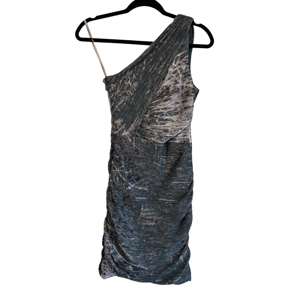 Halston‎ Heritage Designer One Shoulder Ruched Mini Dress Abstract Print Size 2